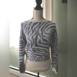 Blue and White Fate Abstract Zebra Print Sweater